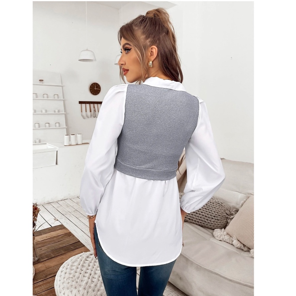 2 in 1 Grey Knit Vest on White Button Down Shirt - Picture 5 of 10